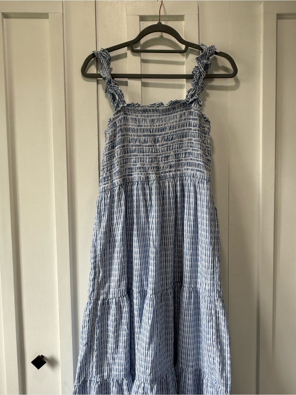 Blue and White Striped Smocked Midi Dress - Picture 5 of 5